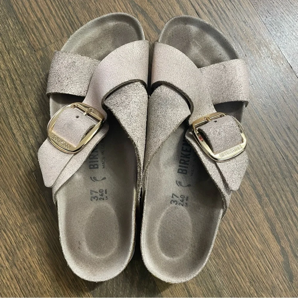 Birkenstock Siena big buckle washed metallic suede